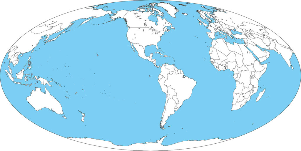 世界地図-モルワイデ図法am-白地図-国境あり-海