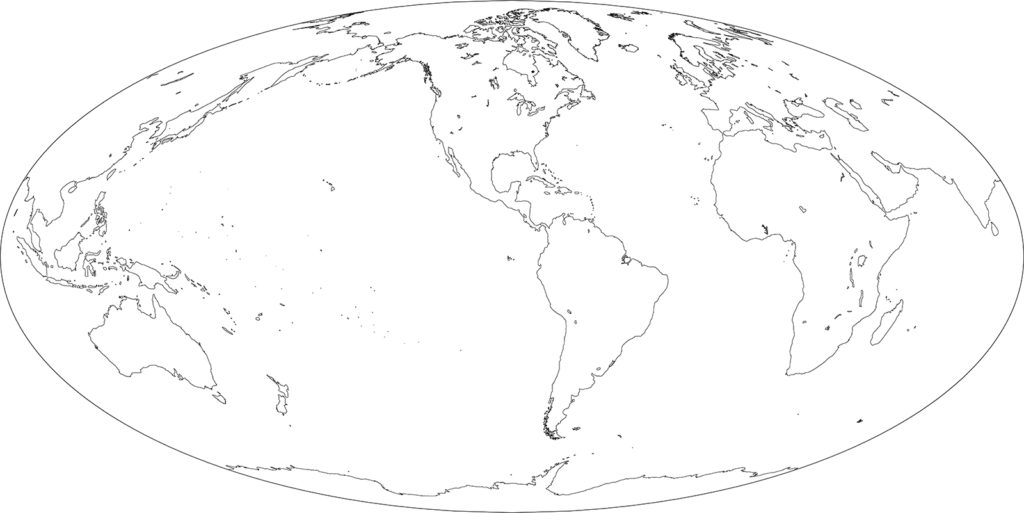 世界地図-モルワイデ図法am-白地図-国境なし