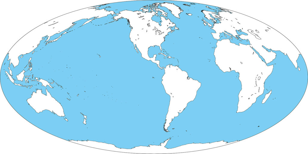 世界地図-モルワイデ図法am-白地図-国境なし-海