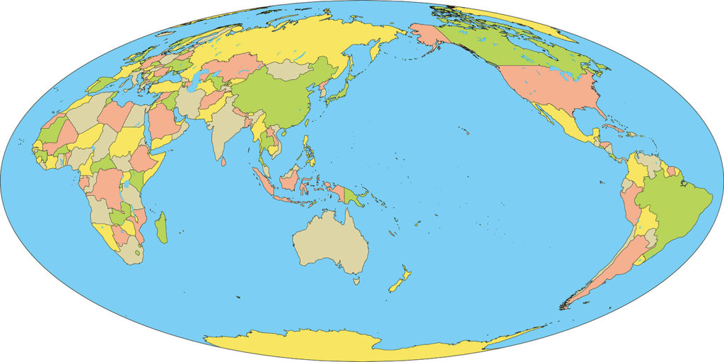 世界地図-モルワイデ図法as-国別-海