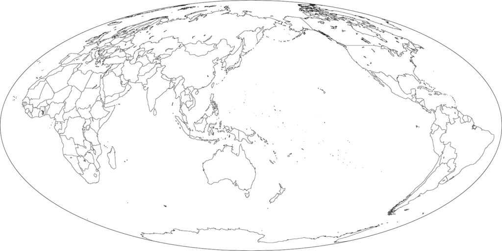 世界地図-モルワイデ図法as-白地図-国境あり