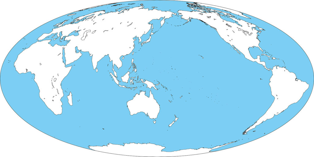 世界地図-モルワイデ図法as-白地図-国境なし-海