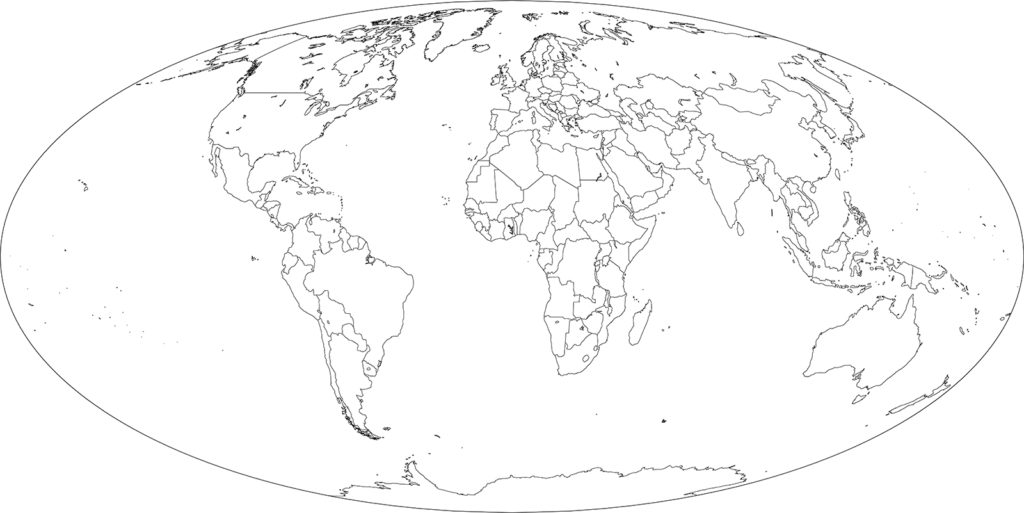 世界地図-モルワイデ図法ep-白地図-国境あり