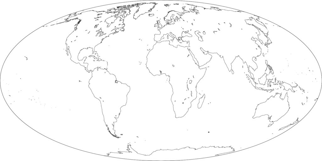 世界地図-モルワイデ図法ep-白地図-国境なし