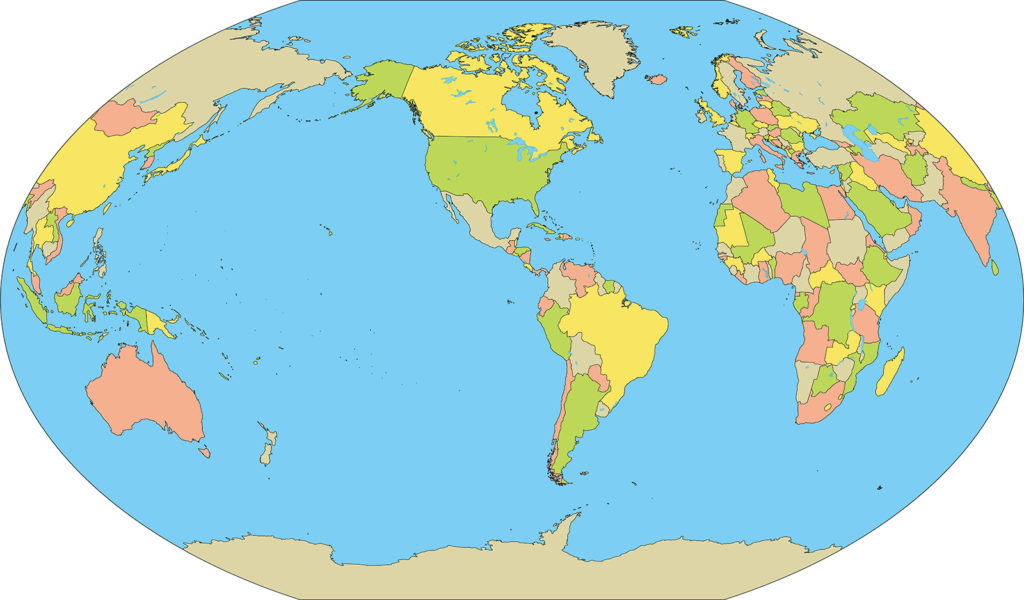 世界地図-ヴィンケル図法am-国別-海