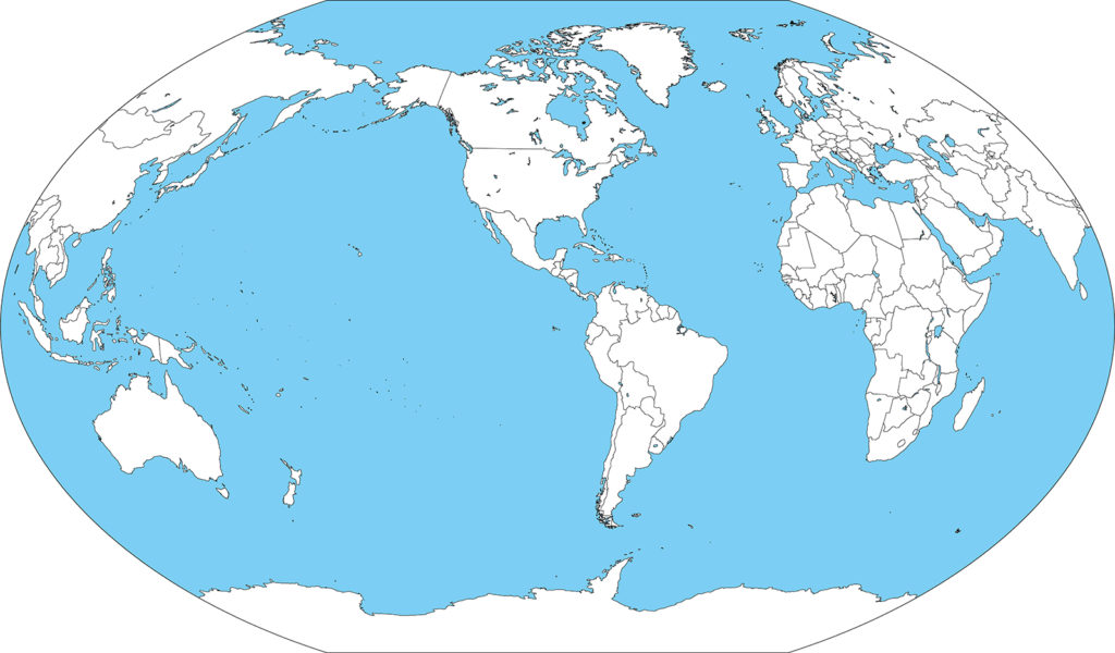 世界地図-ヴィンケル図法am-白地図-国境あり-海