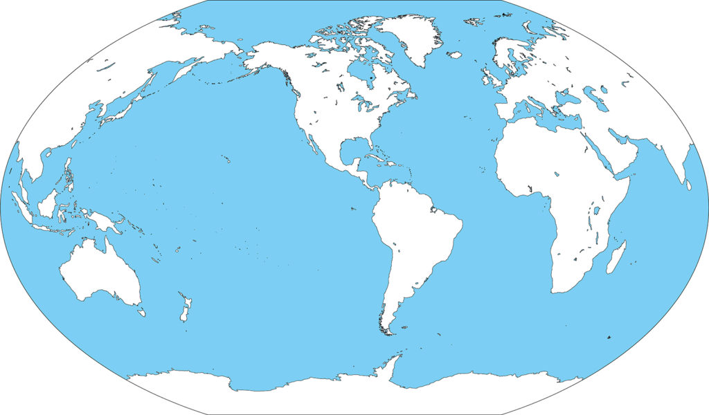 世界地図-ヴィンケル図法am-白地図-国境なし-海