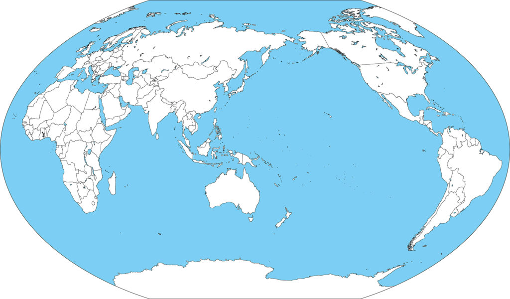 世界地図-ヴィンケル図法as-白地図-国境あり-海
