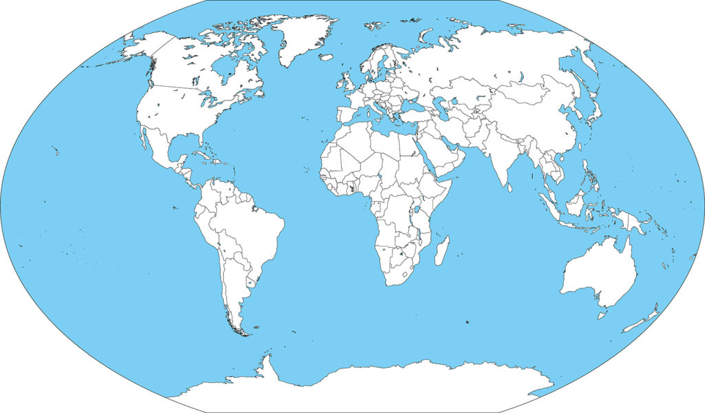 世界地図-ヴィンケル図法ep-白地図-国境あり-海