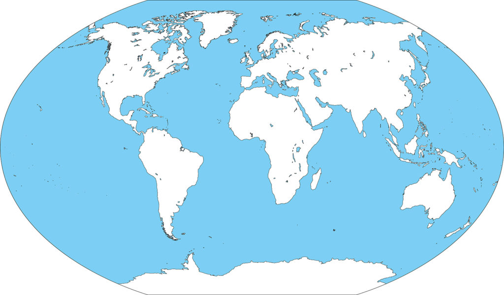世界地図-ヴィンケル図法ep-白地図-国境なし-海