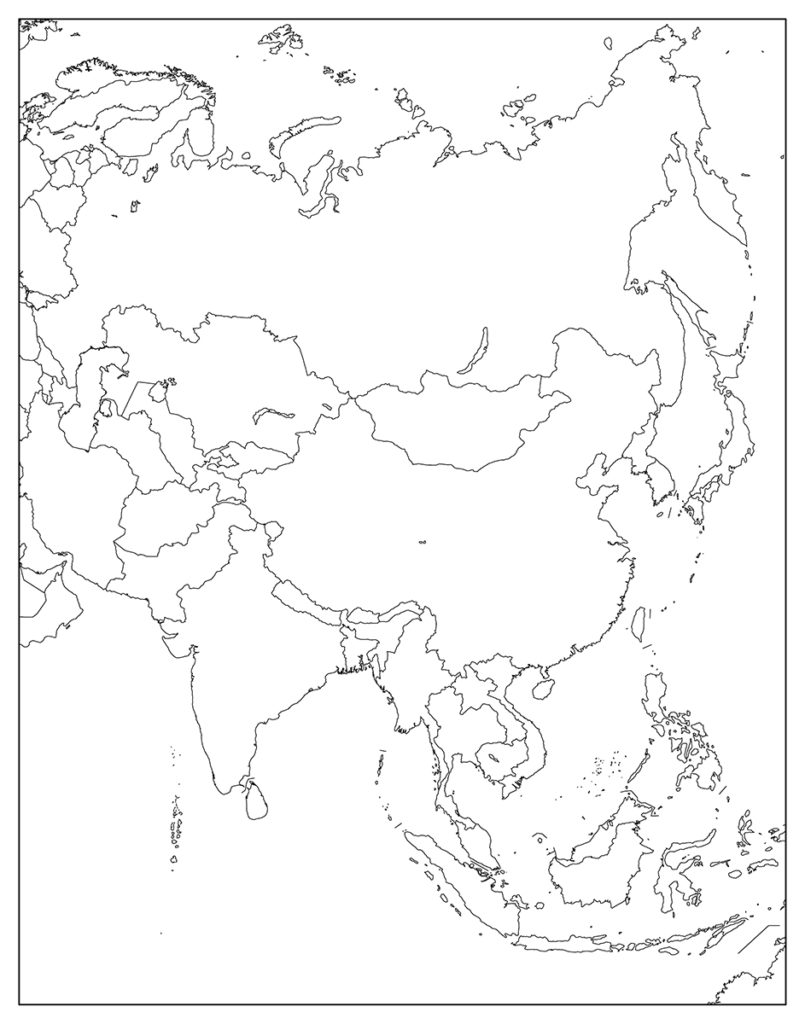 アジア地域-白地図-国旗あり