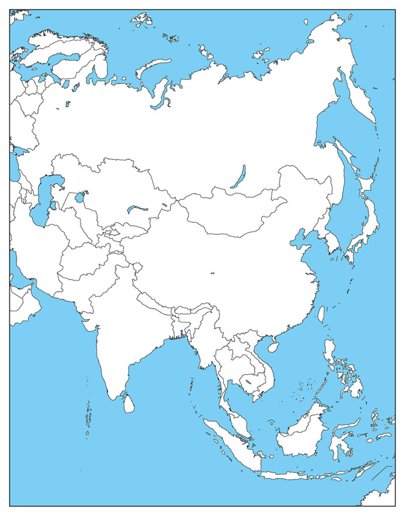 アジア地域-白地図-国旗あり-海