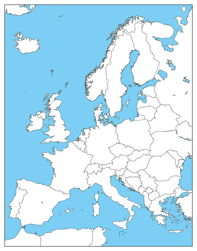 ヨーロッパ地域-白地図-国境あり-海