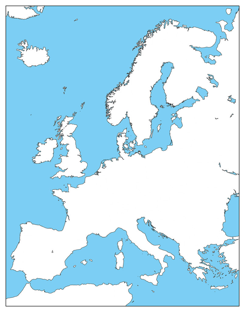 ヨーロッパ地域-白地図-国境なし-海