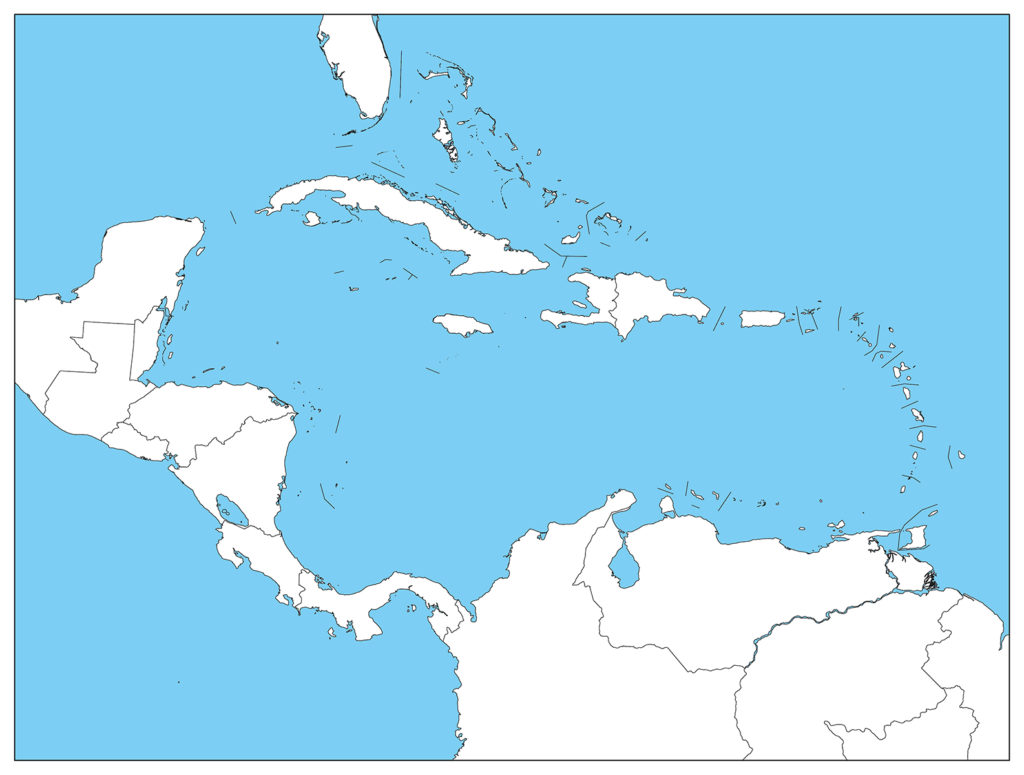 中部アメリカ地域-白地図-国境あり-海