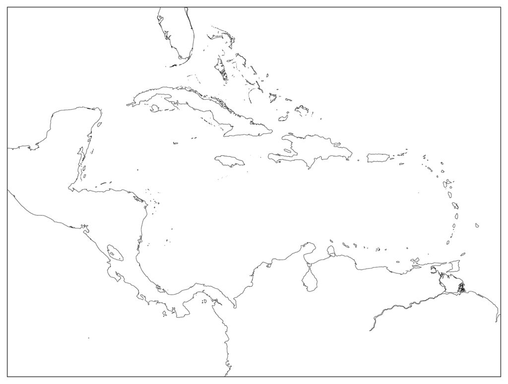 中部アメリカ地域-白地図-国境なし