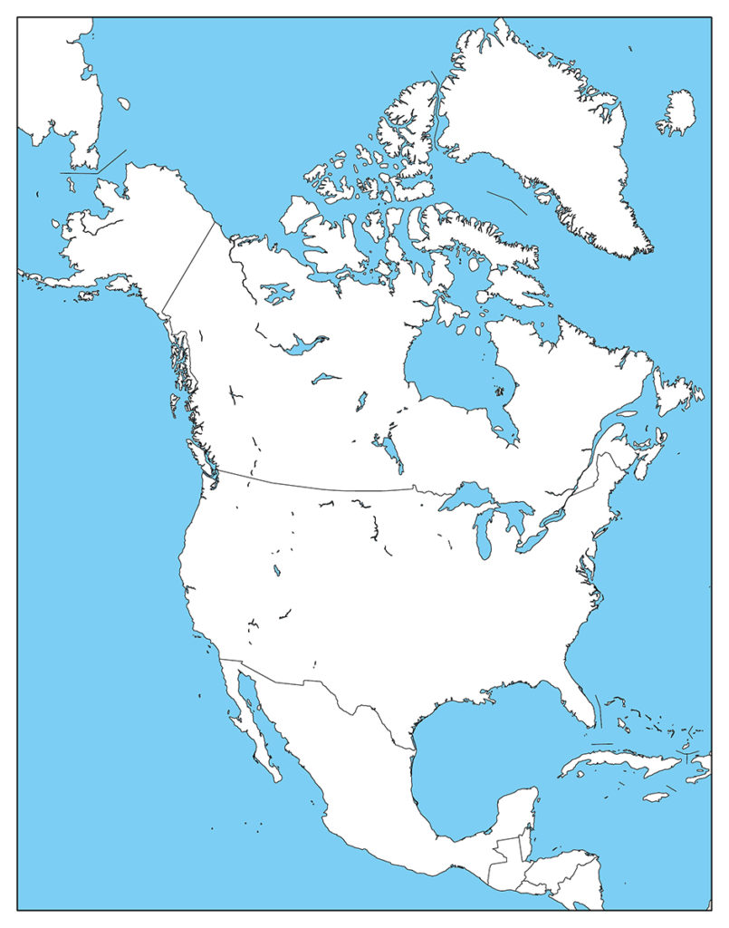 北アメリカ地域-白地図-国境あり-海