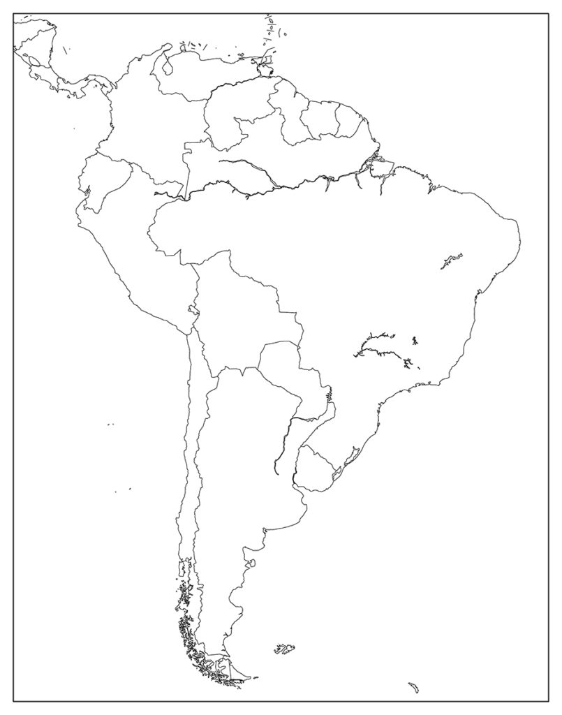 南アメリカ地域-白地図-国境あり