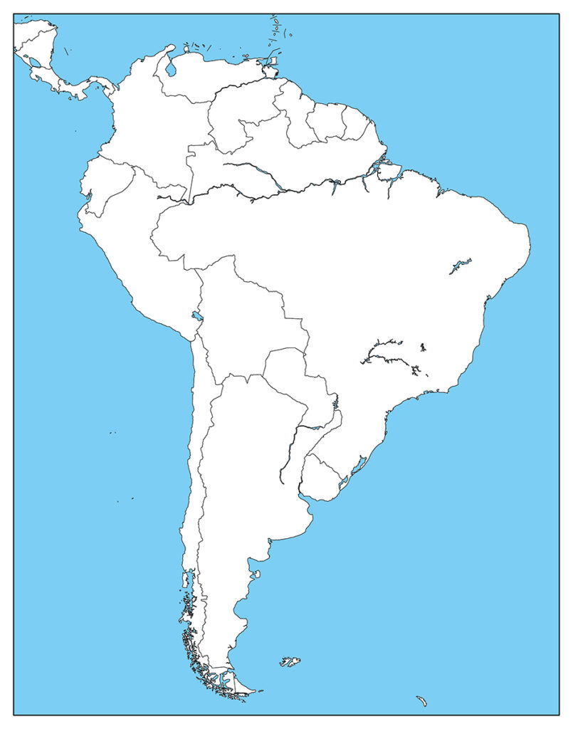 南アメリカ地域-白地図-国境あり-海
