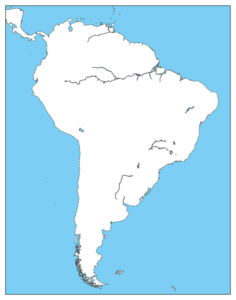 南アメリカ地域-白地図-国境なし-海