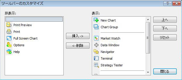 ツールバーのカスタマイズ