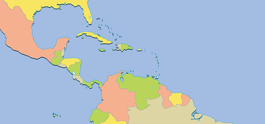中部アメリカの地図