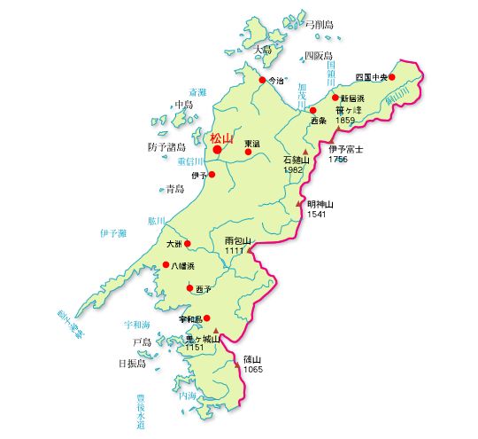 愛媛県の地図