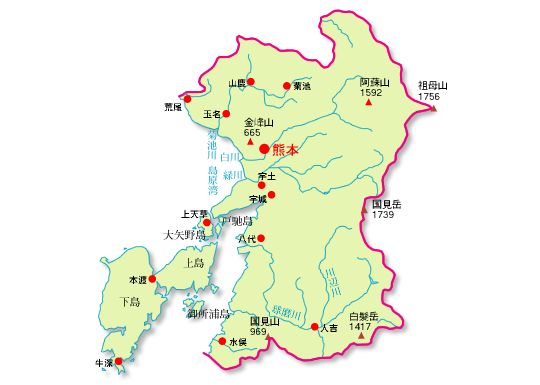 熊本県の地図