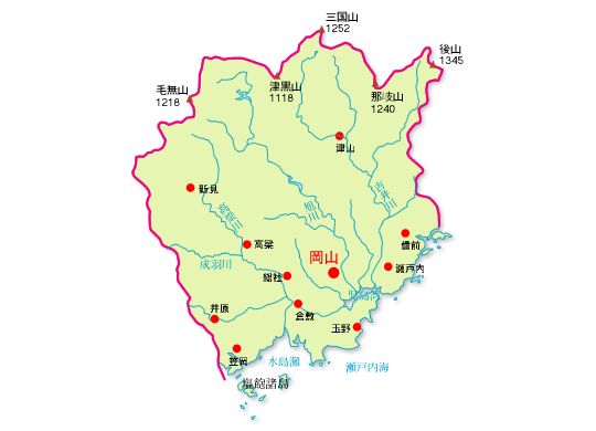 岡山県の地図