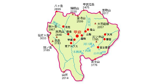 山梨県の地図