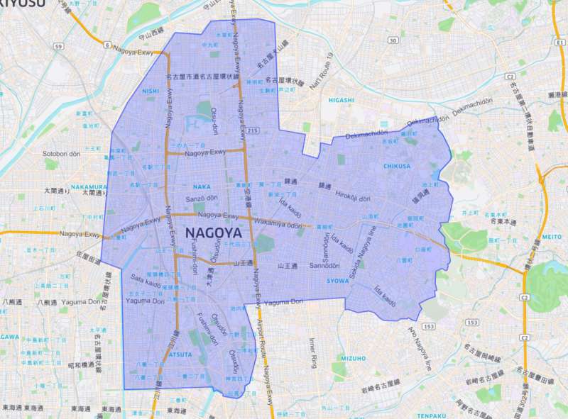 Uber Eats（ウーバーイーツ）名古屋エリアマップ画像