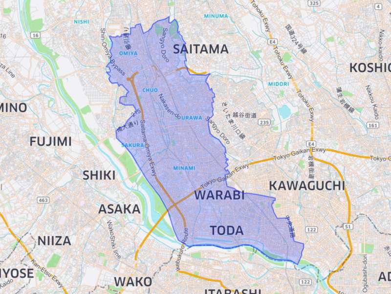 Uber Eats（ウーバーイーツ）埼玉エリアマップ画像