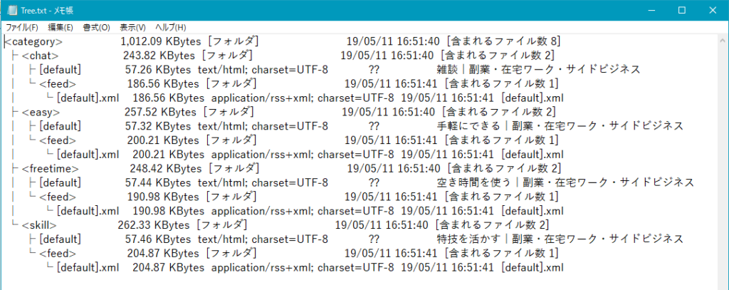 階層マップをメモ帳で開く