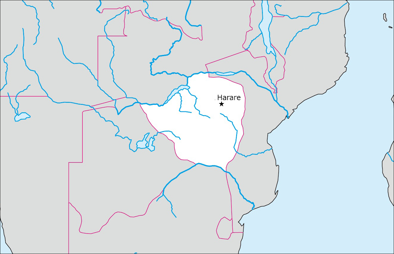 Free blank map of Zimbabwe (with Capital) image