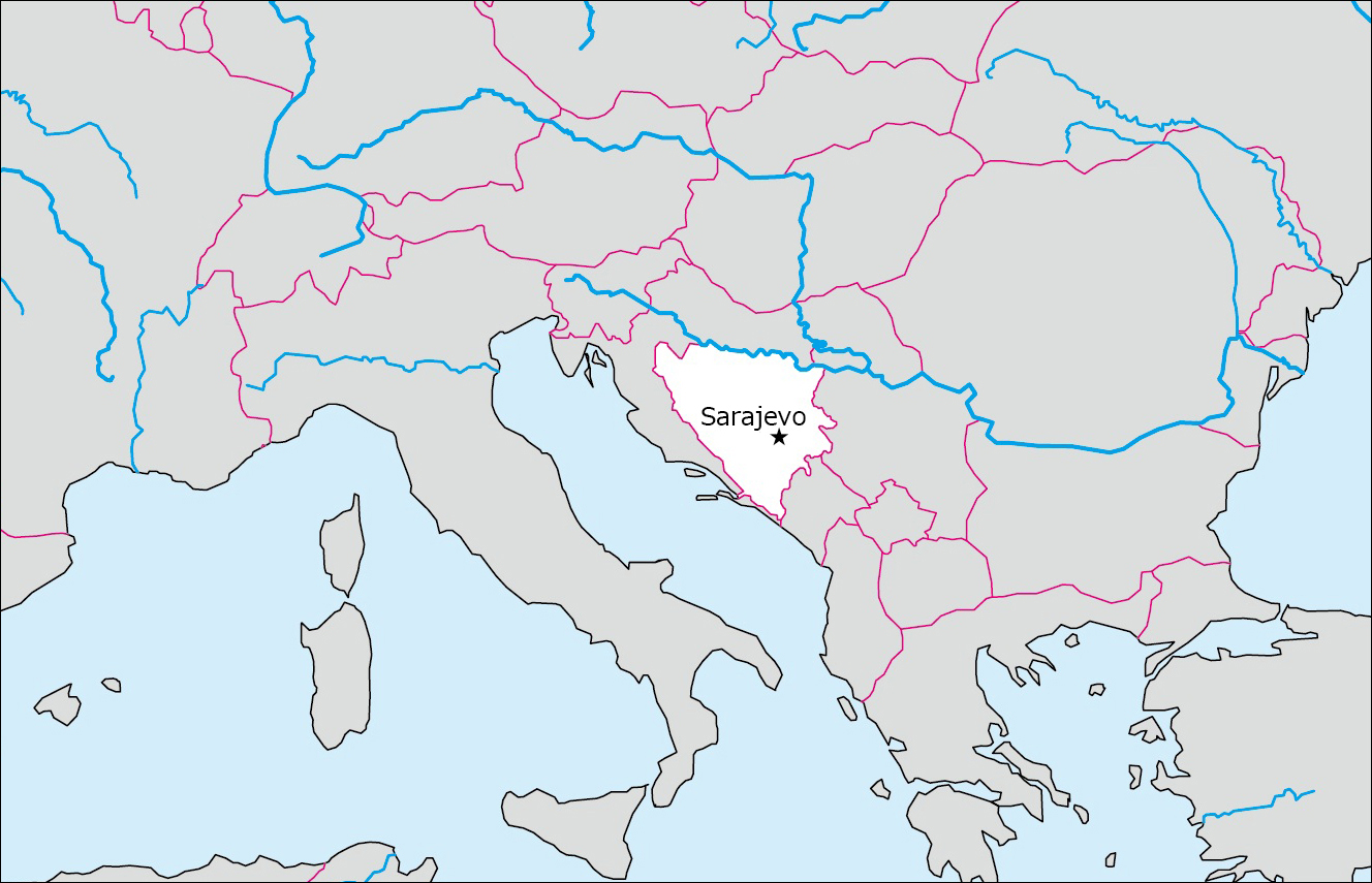 Free blank map of Bosnia and Herzegowina (with Capital) image