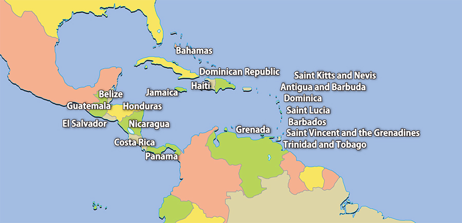 アメリカ地域中部の地図