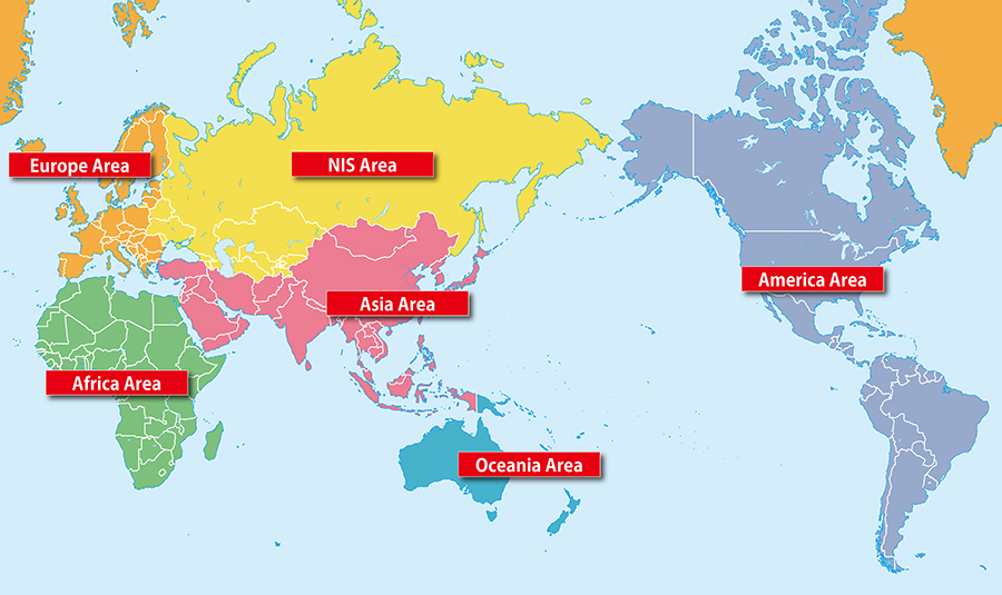 エリア別の世界地図画像