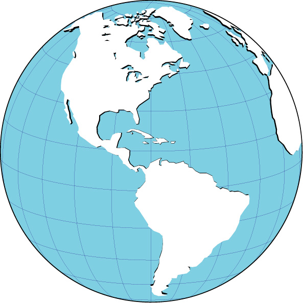 Orthographic projection map with a shadow (America center) image