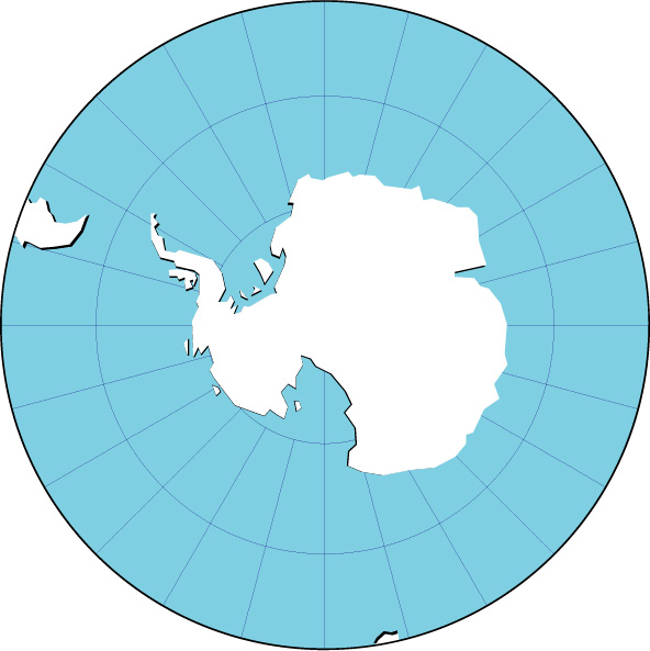 Orthographic projection map with a shadow (Antarctic center) image