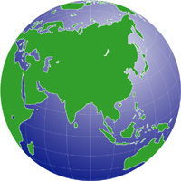 正射図法グラデ地図(アジア中心)の小さい画像