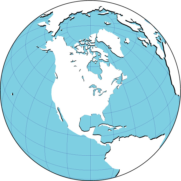 Orthographic projection map with a shadow (North America center) image