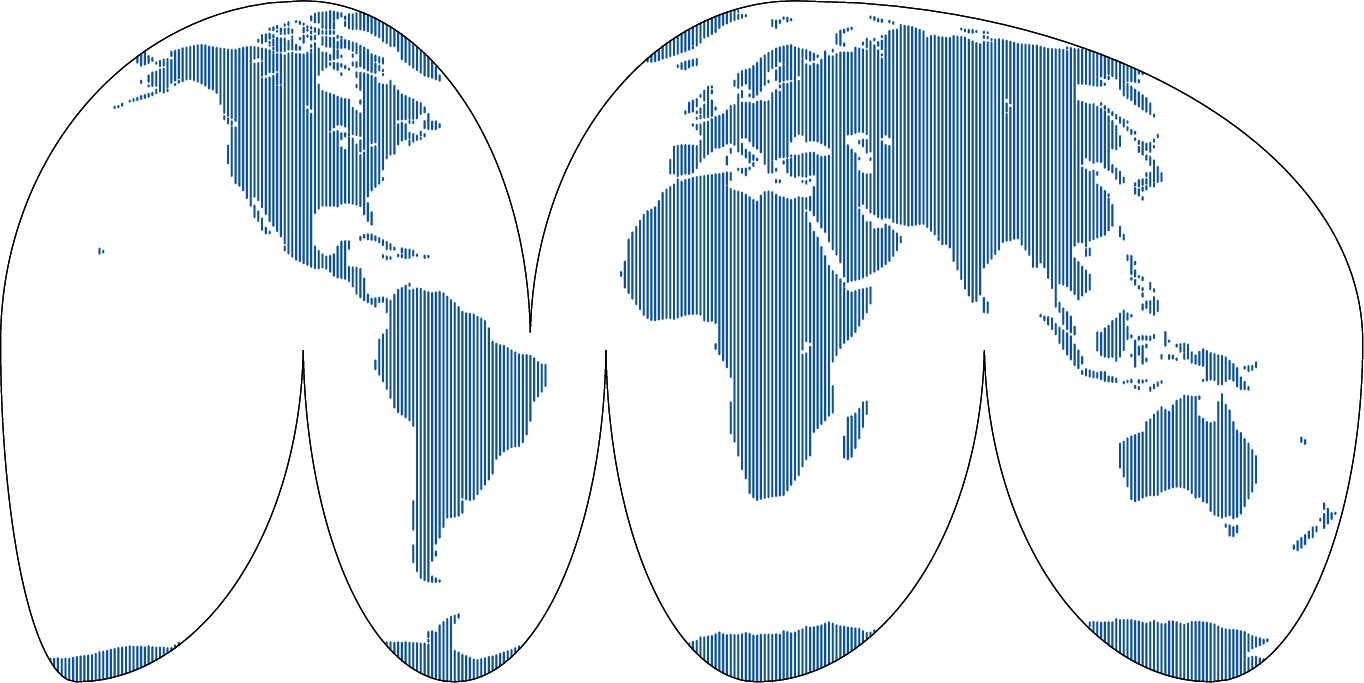 Goode homolosine projection line map (Vertical line) image
