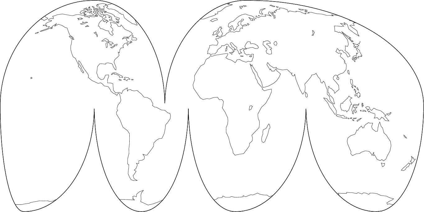 Goode homolosine projection blank map (Land simplified) image