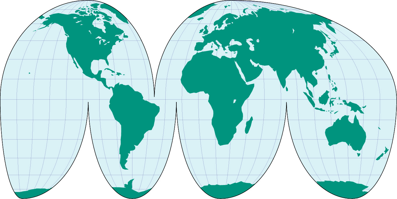 Goode homolosine projection map (Land simplified) image