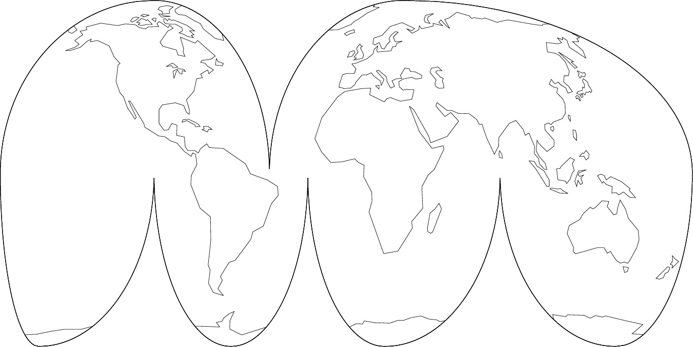 Goode homolosine projection blank map (Further land simplified) image