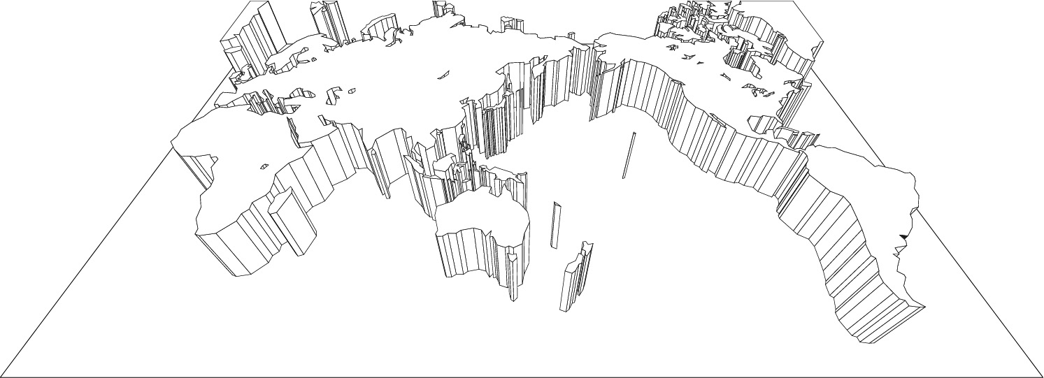 Miller projection blank map (three-dimensional diagonal) image