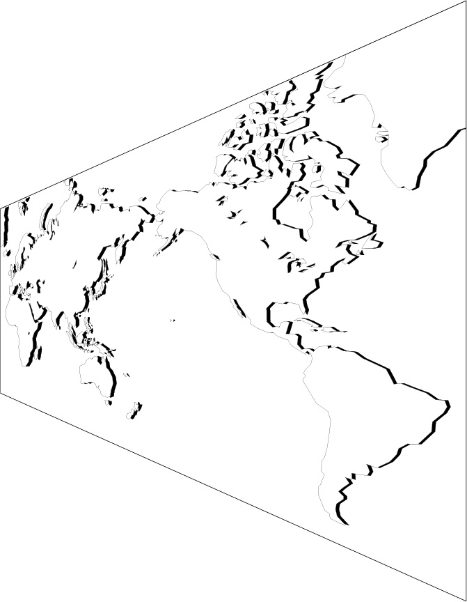 Miller projection blank map (Diagonally to the right) image