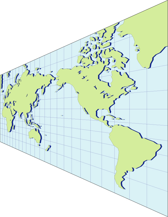 Miller projection map (Diagonally to the right) image