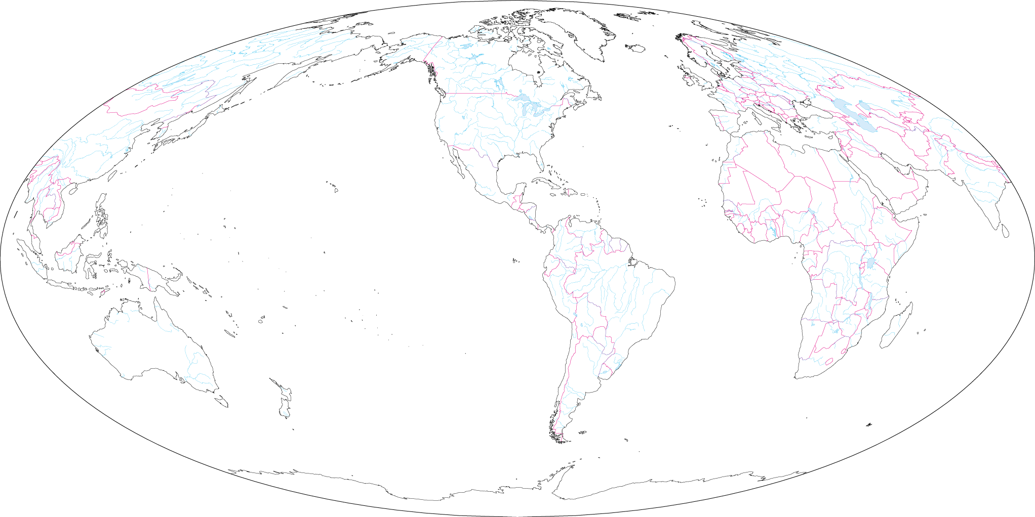 Mollwide projection - America center (With borders) image