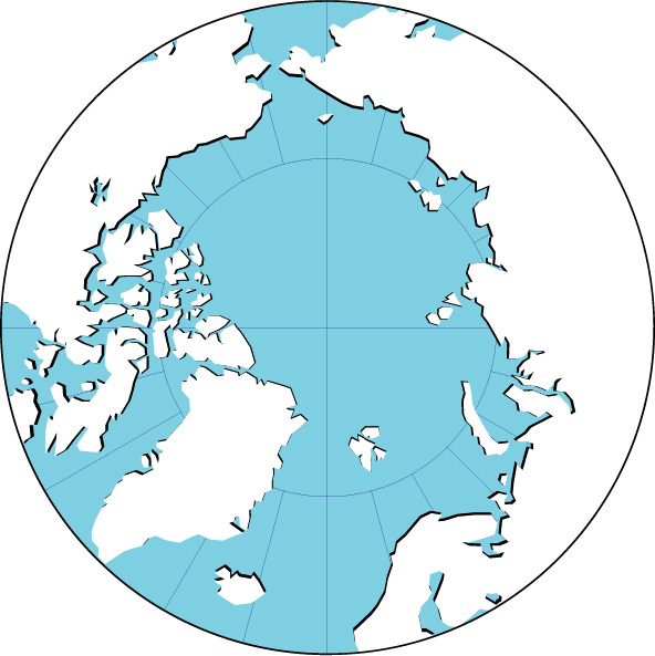 正射図法影付地図(北極中心)の画像